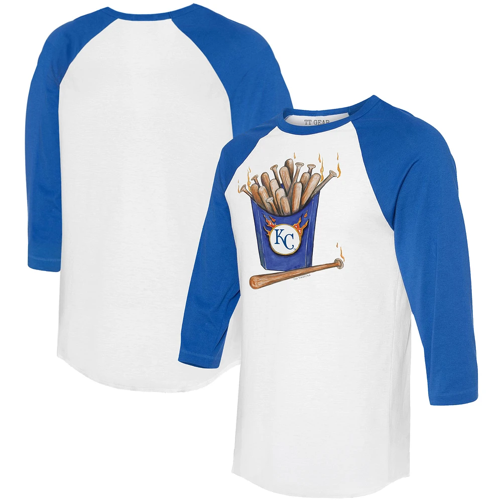 Women's Tiny Turnip White/Royal Kansas City Royals Hot Bats 3/4-Sleeve Raglan T-Shirt