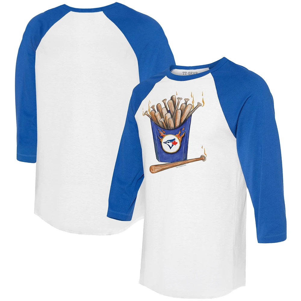 Women's Tiny Turnip White/Royal Toronto Blue Jays Hot Bats 3/4-Sleeve Raglan T-Shirt