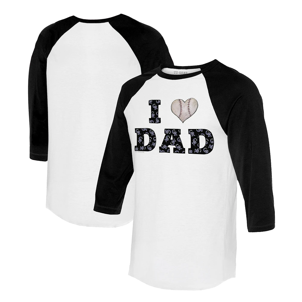 Women's Tiny Turnip White/Black Colorado Rockies I Love Dad 3/4-Sleeve Raglan T-Shirt