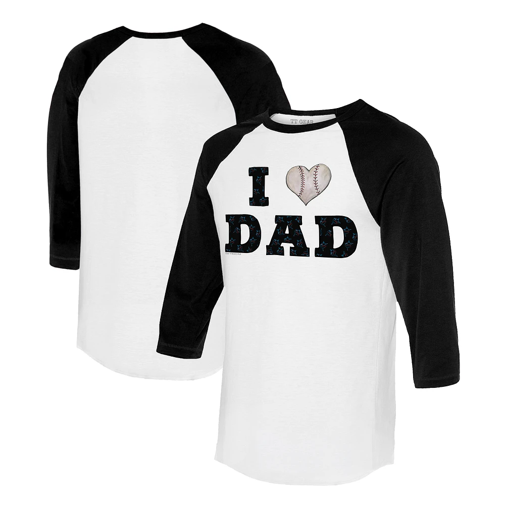 Women's Tiny Turnip White/Black Miami Marlins I Love Dad 3/4-Sleeve Raglan T-Shirt
