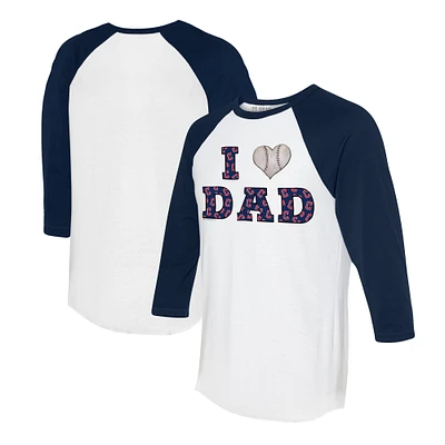 Women's Tiny Turnip White/Navy Cleveland Guardians I Love Dad 3/4-Sleeve Raglan T-Shirt