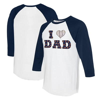 Women's Tiny Turnip White/Navy Detroit Tigers I Love Dad 3/4-Sleeve Raglan T-Shirt