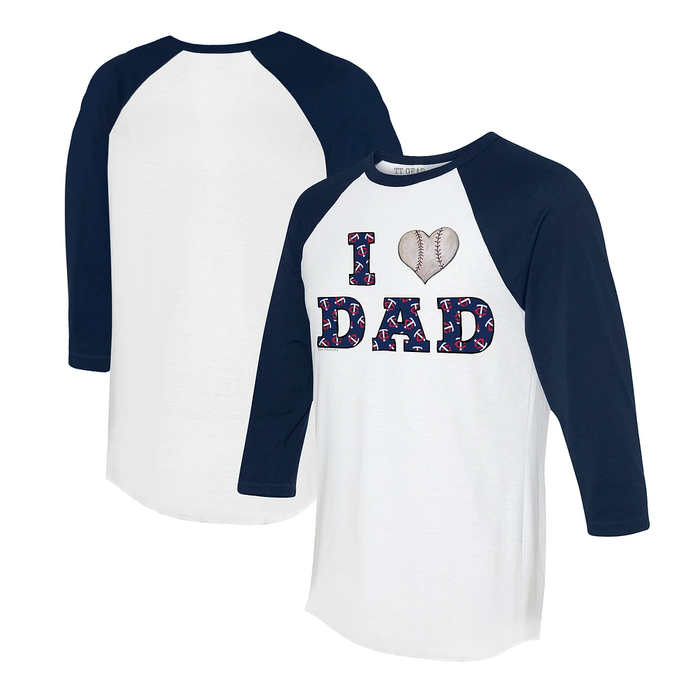 Women's Tiny Turnip White/Navy Minnesota Twins I Love Dad 3/4-Sleeve Raglan T-Shirt