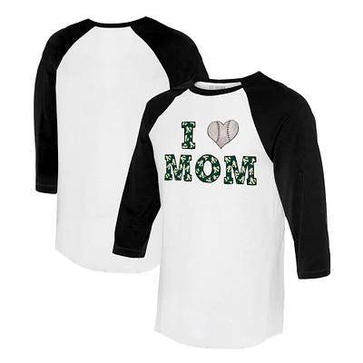 Women's Tiny Turnip White/Black Athletics I Love Mom 3/4-Sleeve Raglan T-Shirt