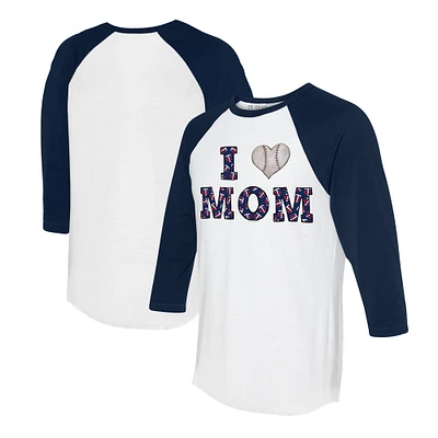 Women's Tiny Turnip White/Navy Minnesota Twins I Love Mom 3/4-Sleeve Raglan T-Shirt