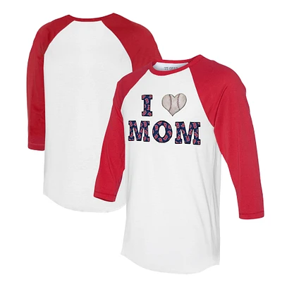 Women's Tiny Turnip White/Red Boston Red Sox I Love Mom 3/4-Sleeve Raglan T-Shirt