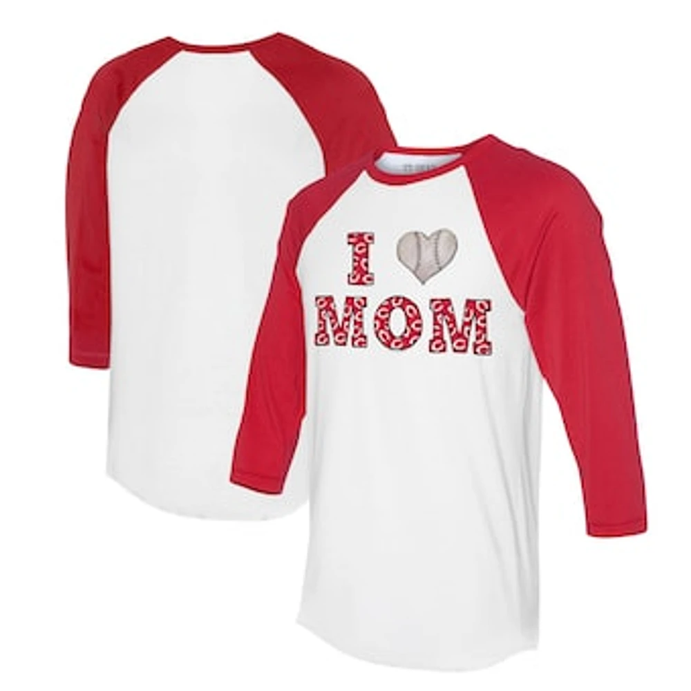 Women's Tiny Turnip White/Red Cincinnati Reds I Love Mom 3/4-Sleeve Raglan T-Shirt