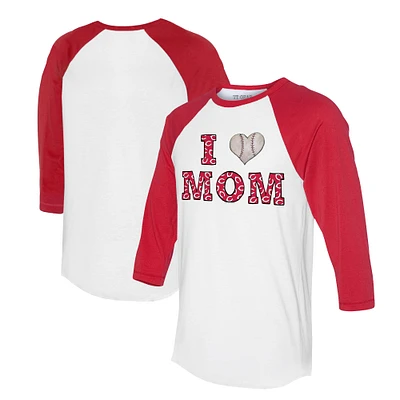 Women's Tiny Turnip White/Red Cincinnati Reds I Love Mom 3/4-Sleeve Raglan T-Shirt