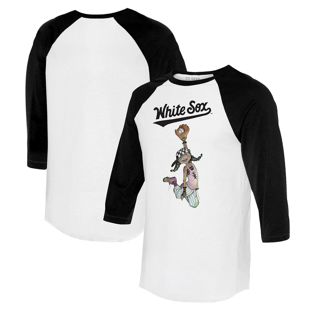 Women's Tiny Turnip White/Black Chicago White Sox Jada 3/4-Sleeve Raglan T-Shirt