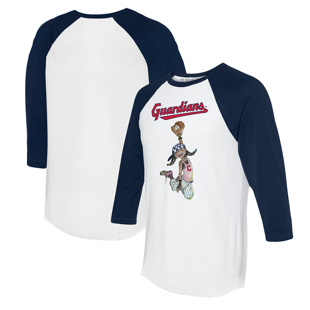 Women's Tiny Turnip White/Navy Cleveland Guardians Jada 3/4-Sleeve Raglan T-Shirt