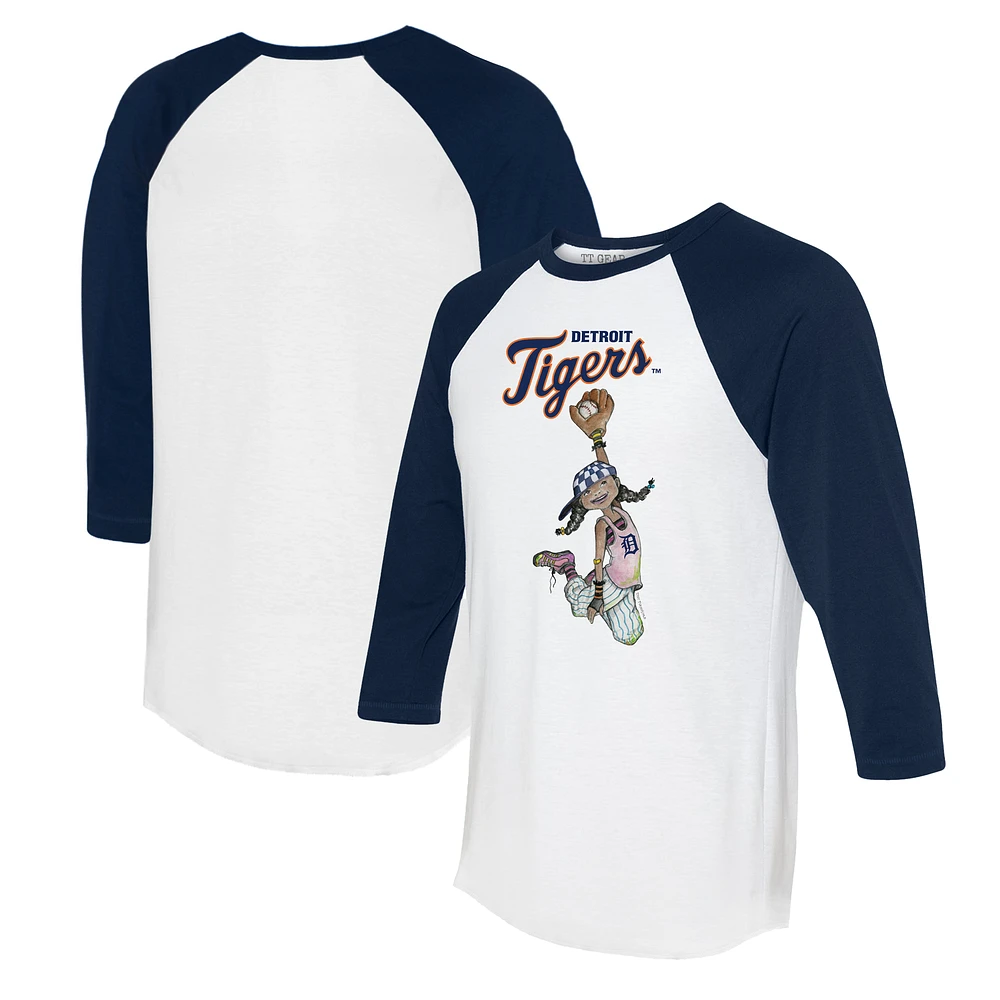 Women's Tiny Turnip White/Navy Detroit Tigers Jada 3/4-Sleeve Raglan T-Shirt