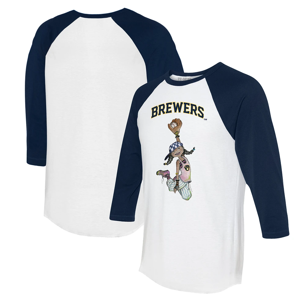 Women's Tiny Turnip White/Navy Milwaukee Brewers Jada 3/4-Sleeve Raglan T-Shirt