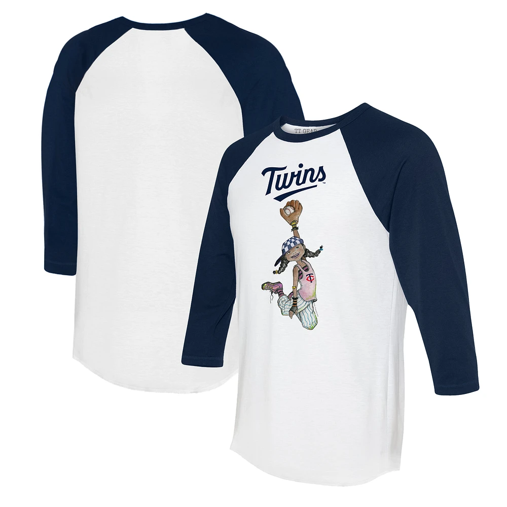Women's Tiny Turnip White/Navy Minnesota Twins Jada 3/4-Sleeve Raglan T-Shirt