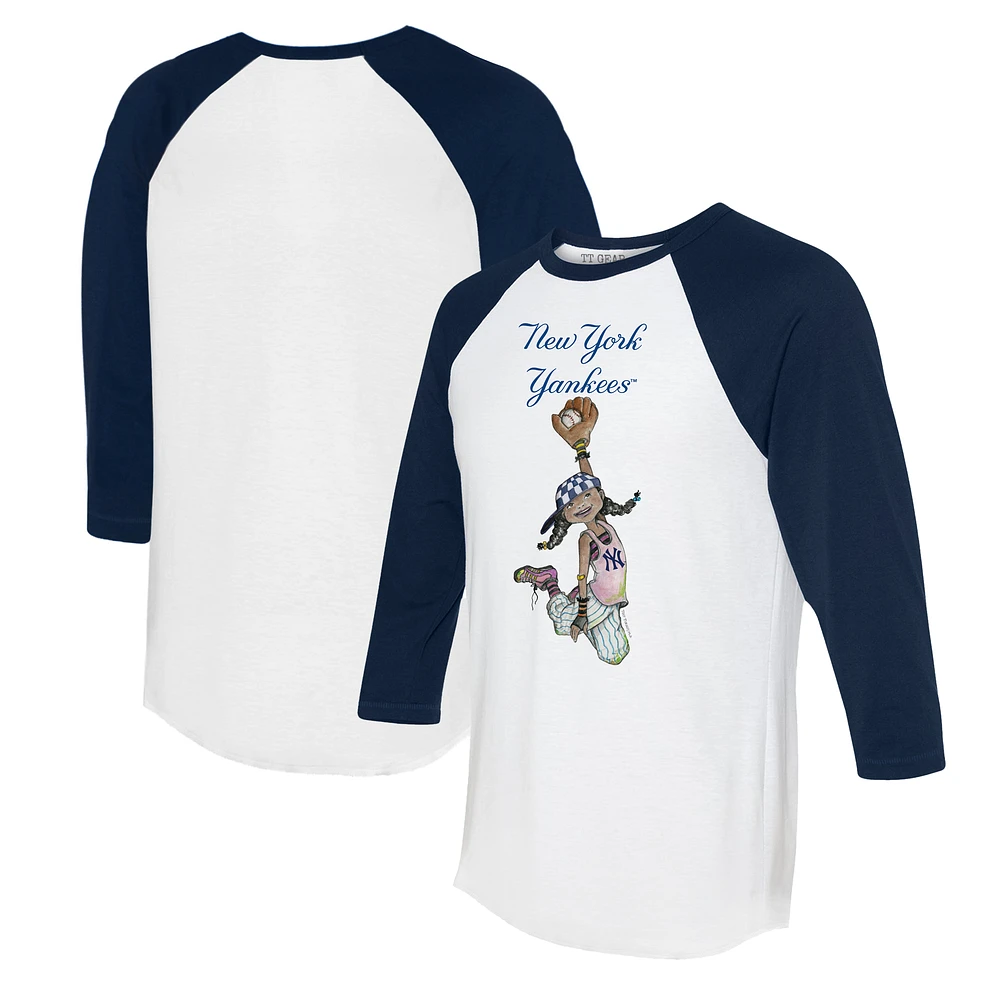 Women's Tiny Turnip White/Navy New York Yankees Jada 3/4-Sleeve Raglan T-Shirt