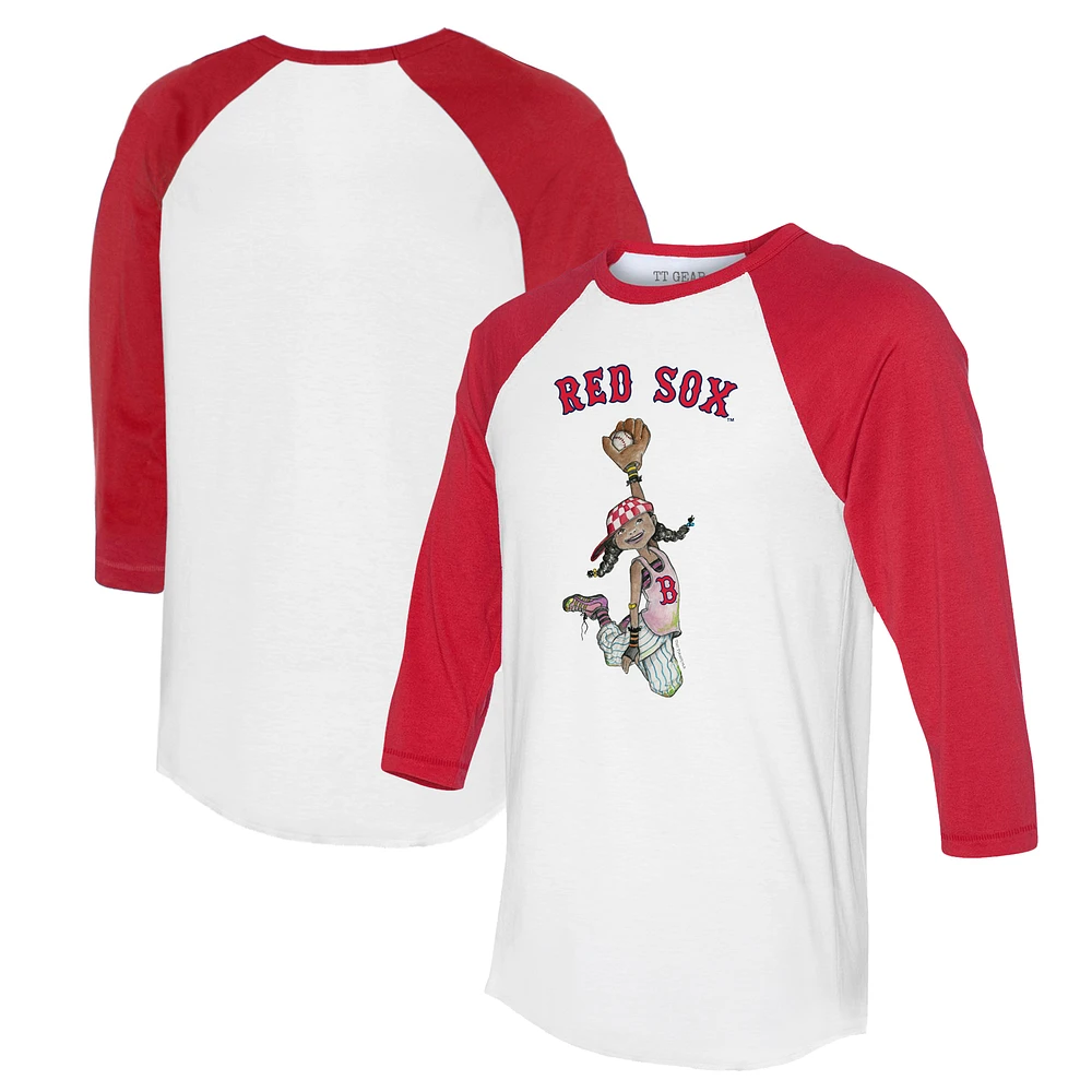 Women's Tiny Turnip White/Red Boston Red Sox Jada 3/4-Sleeve Raglan T-Shirt