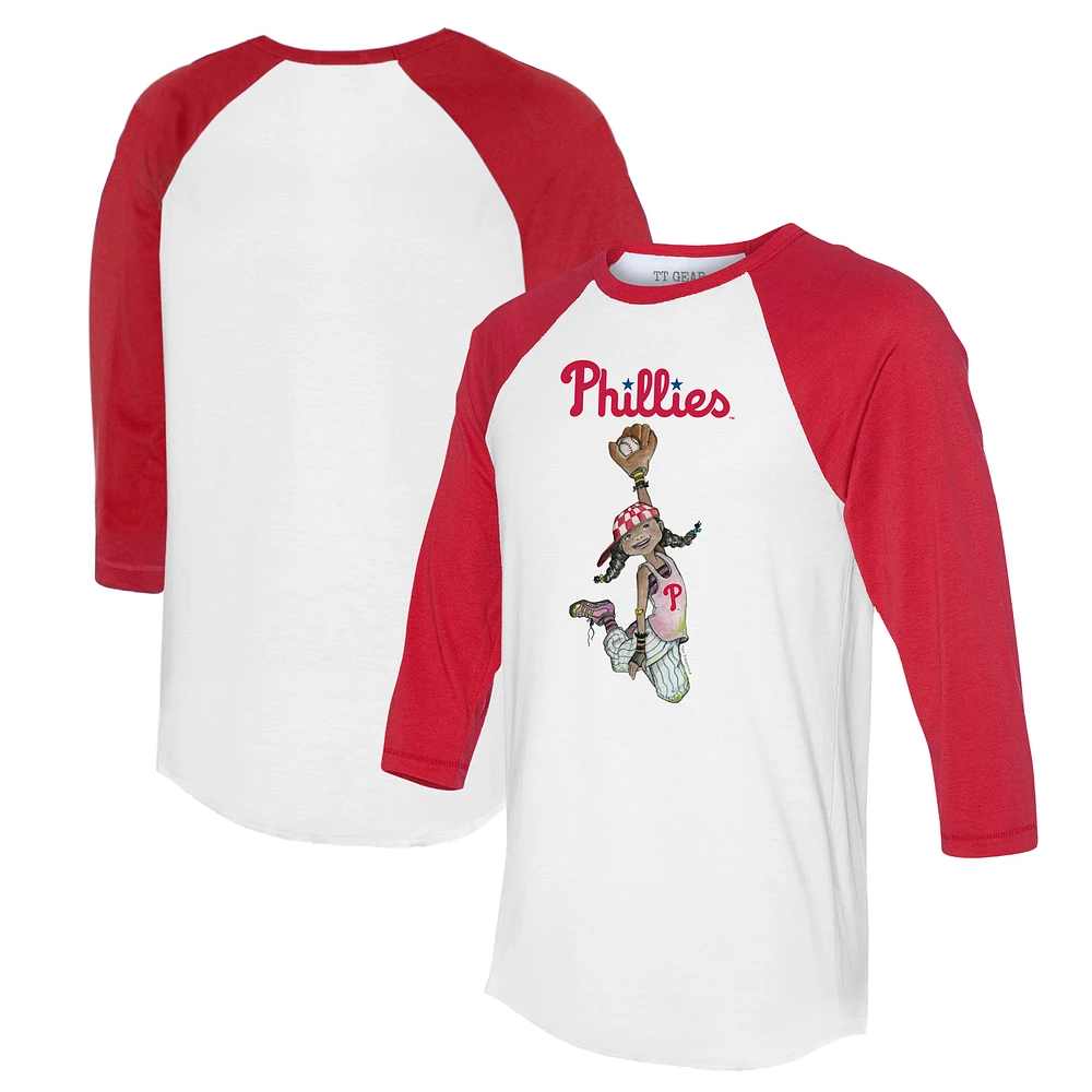 Women's Tiny Turnip White/Red Philadelphia Phillies Jada 3/4-Sleeve Raglan T-Shirt