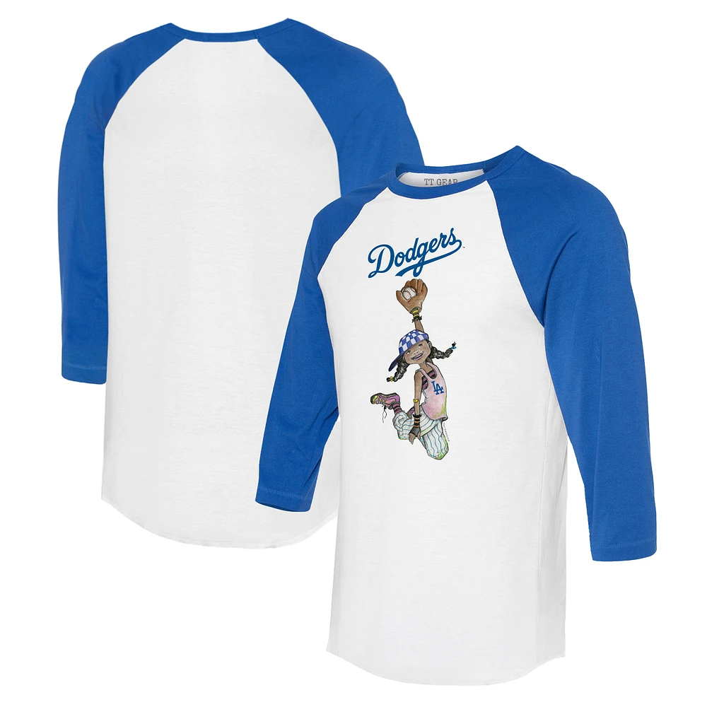 Women's Tiny Turnip White/Royal Los Angeles Dodgers Jada 3/4-Sleeve Raglan T-Shirt