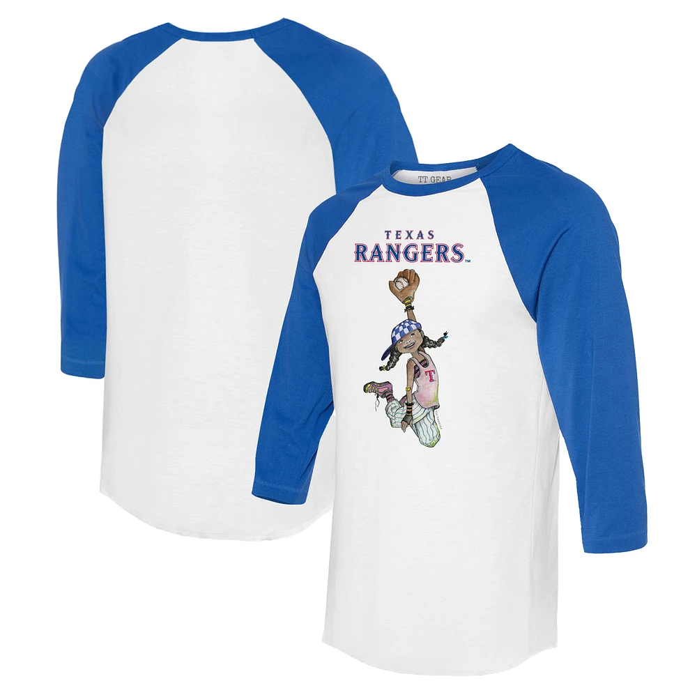 Women's Tiny Turnip White/Royal Texas Rangers Jada 3/4-Sleeve Raglan T-Shirt