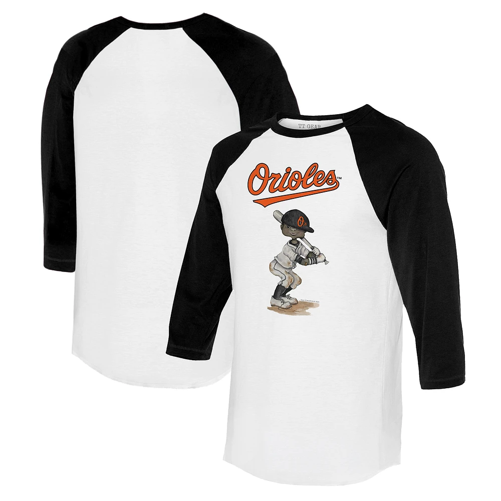 Women's Tiny Turnip White/Black Baltimore Orioles James 3/4-Sleeve Raglan T-Shirt