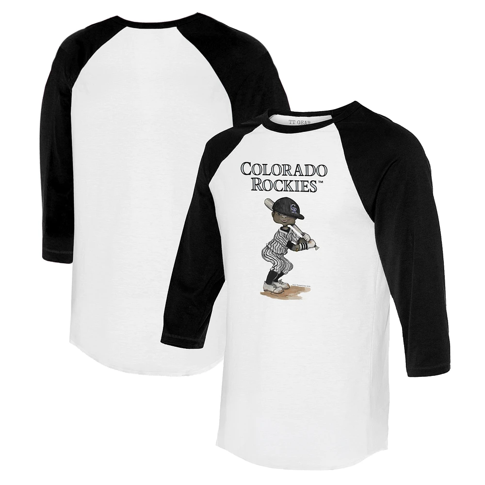Women's Tiny Turnip White/Black Colorado Rockies James 3/4-Sleeve Raglan T-Shirt