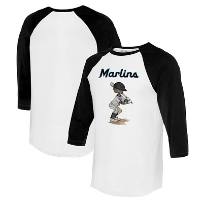 Women's Tiny Turnip White/Black Miami Marlins James 3/4-Sleeve Raglan T-Shirt