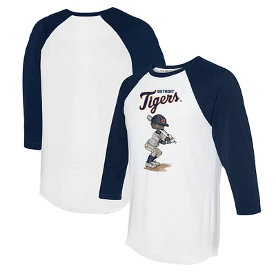 Women's Tiny Turnip White/Navy Detroit Tigers James 3/4-Sleeve Raglan T-Shirt