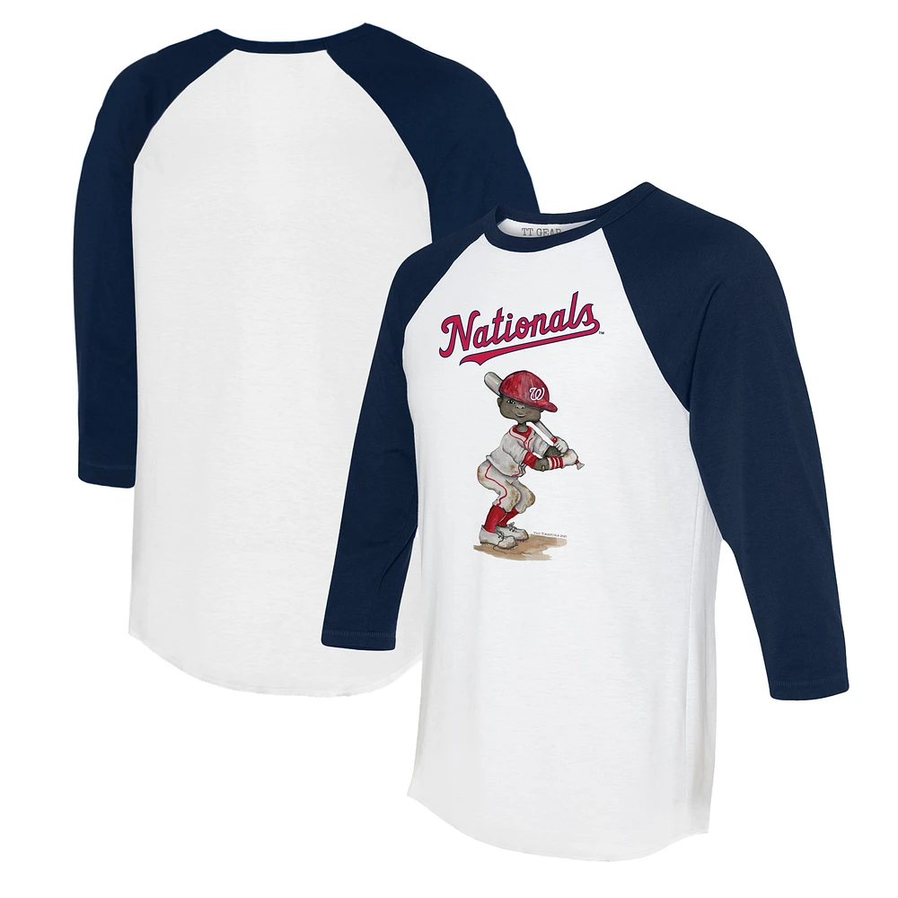 Women's Tiny Turnip White/Navy Washington Nationals James 3/4-Sleeve Raglan T-Shirt