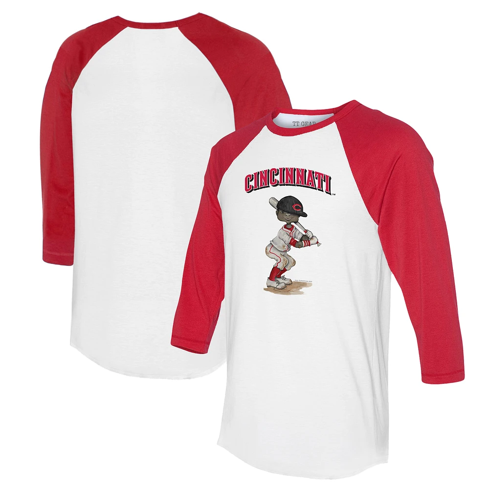 Women's Tiny Turnip White/Red Cincinnati Reds James 3/4-Sleeve Raglan T-Shirt