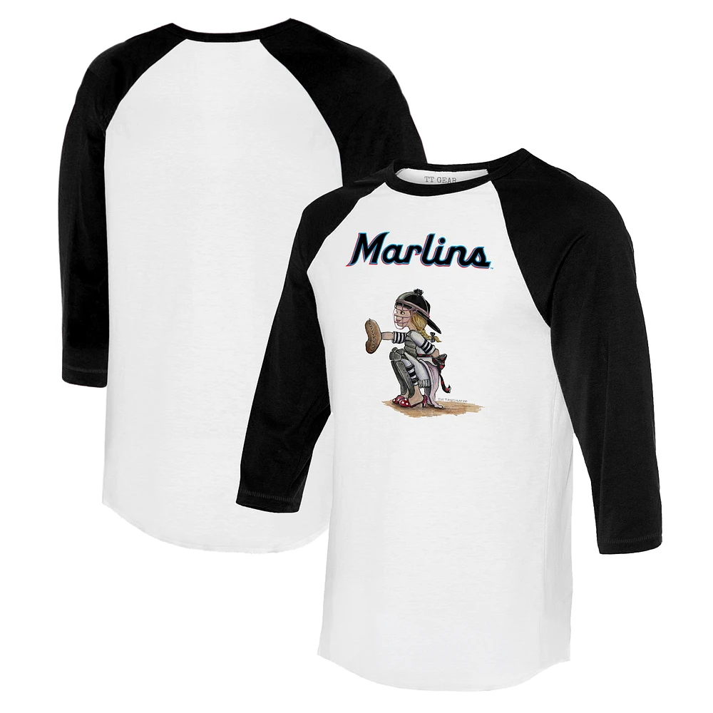 Women's Tiny Turnip White/Black Miami Marlins Kate 3/4-Sleeve Raglan T-Shirt