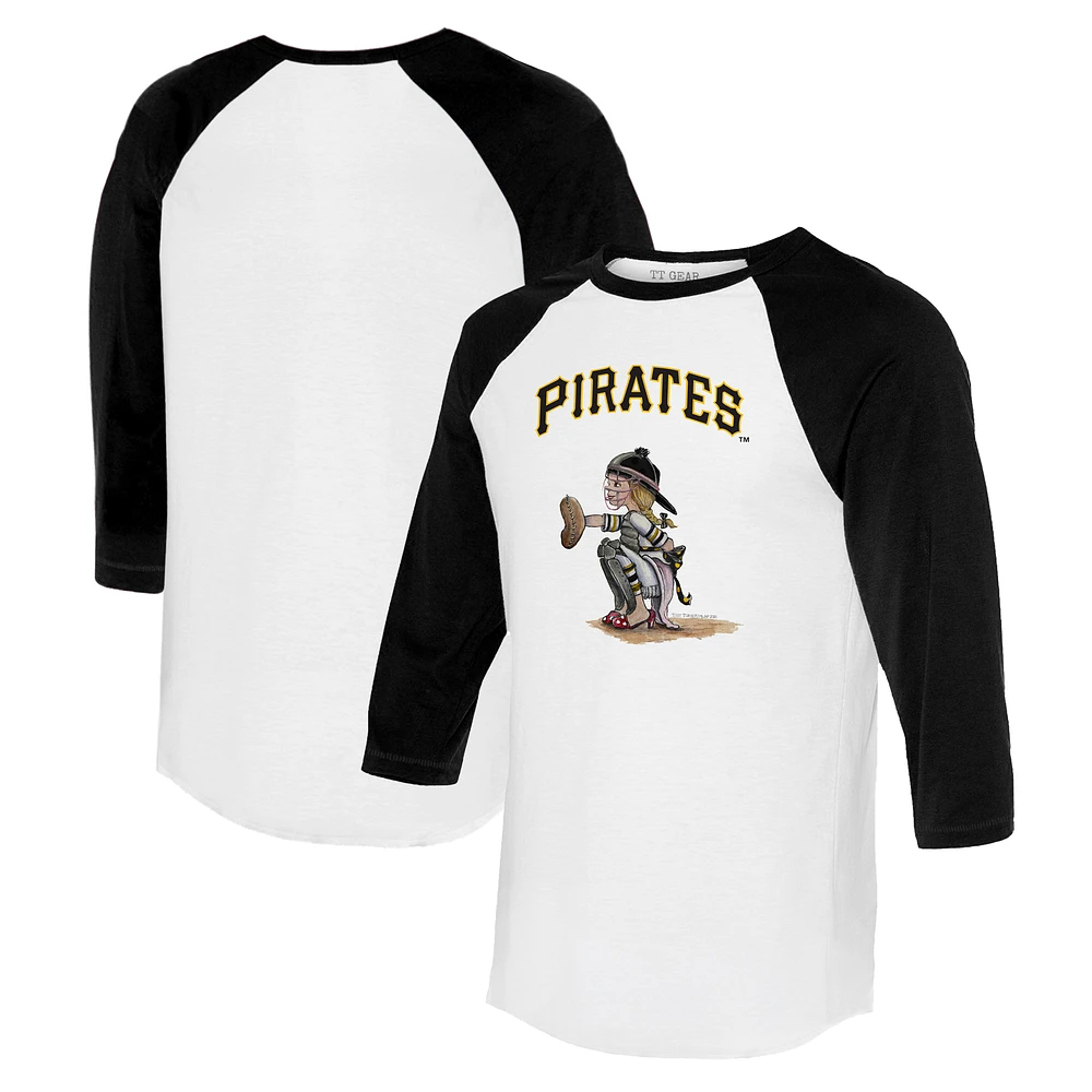 Women's Tiny Turnip White/Black Pittsburgh Pirates Kate 3/4-Sleeve Raglan T-Shirt