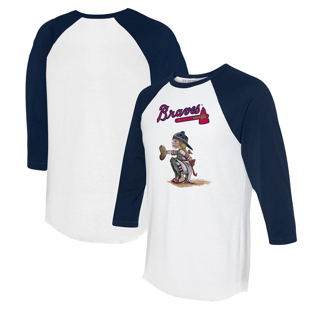 Women's Tiny Turnip White/Navy Atlanta Braves Kate 3/4-Sleeve Raglan T-Shirt