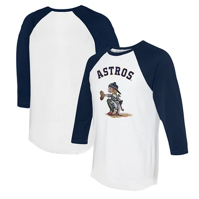 Women's Tiny Turnip White/Navy Houston Astros Kate 3/4-Sleeve Raglan T-Shirt