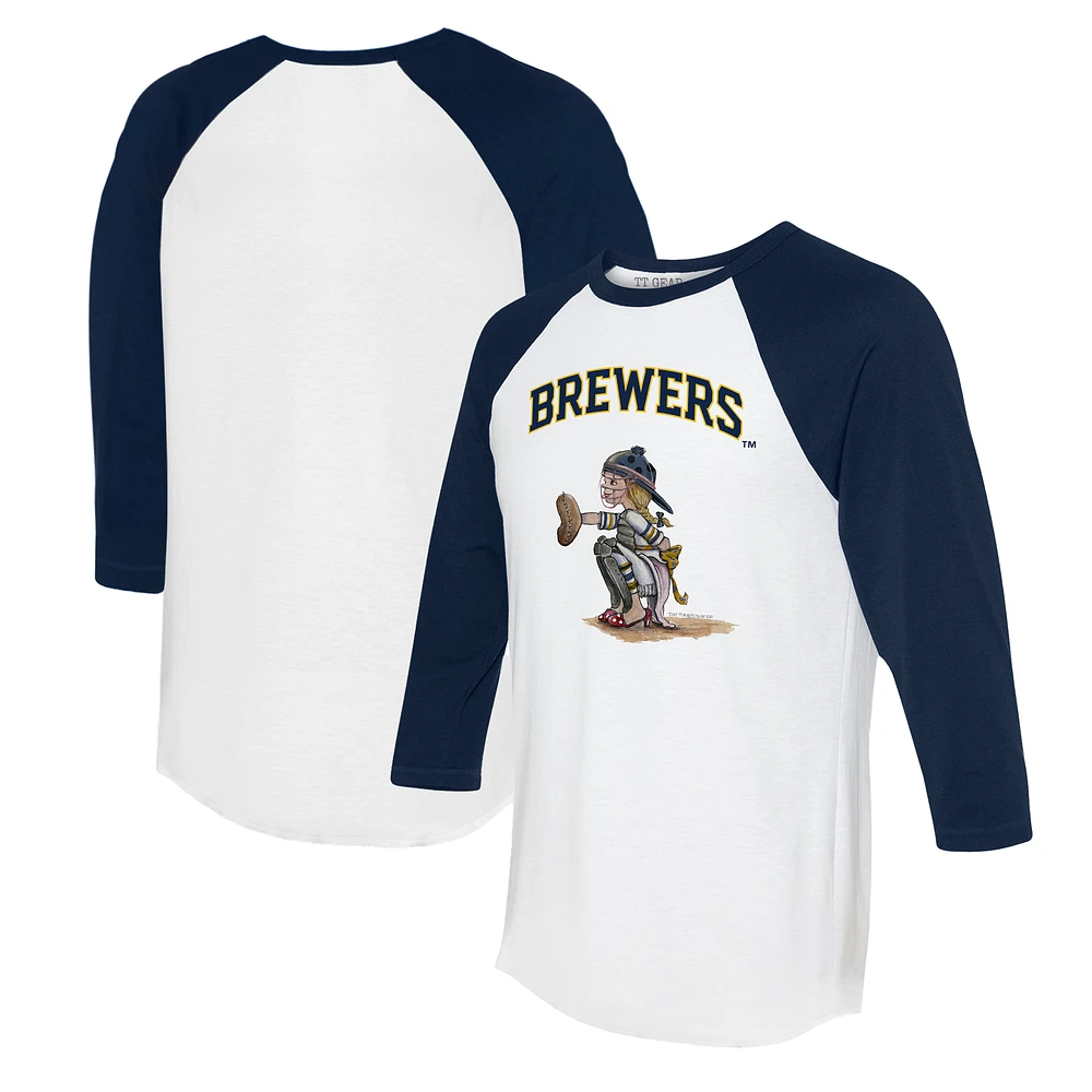 Women's Tiny Turnip White/Navy Milwaukee Brewers Kate 3/4-Sleeve Raglan T-Shirt