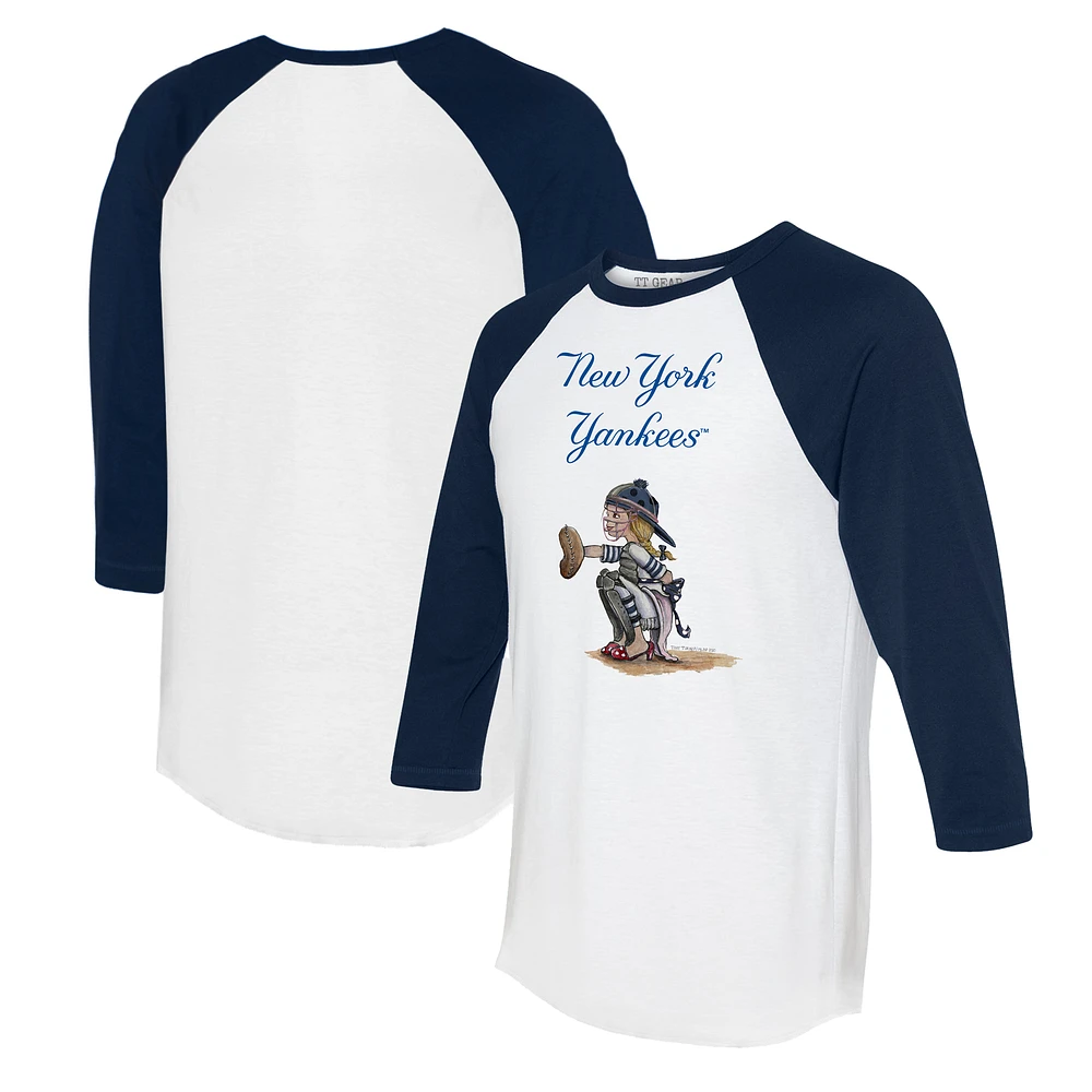Women's Tiny Turnip White/Navy New York Yankees Kate 3/4-Sleeve Raglan T-Shirt
