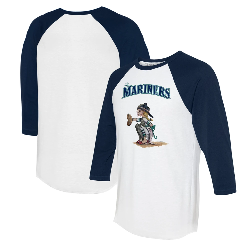 Women's Tiny Turnip White/Navy Seattle Mariners Kate 3/4-Sleeve Raglan T-Shirt