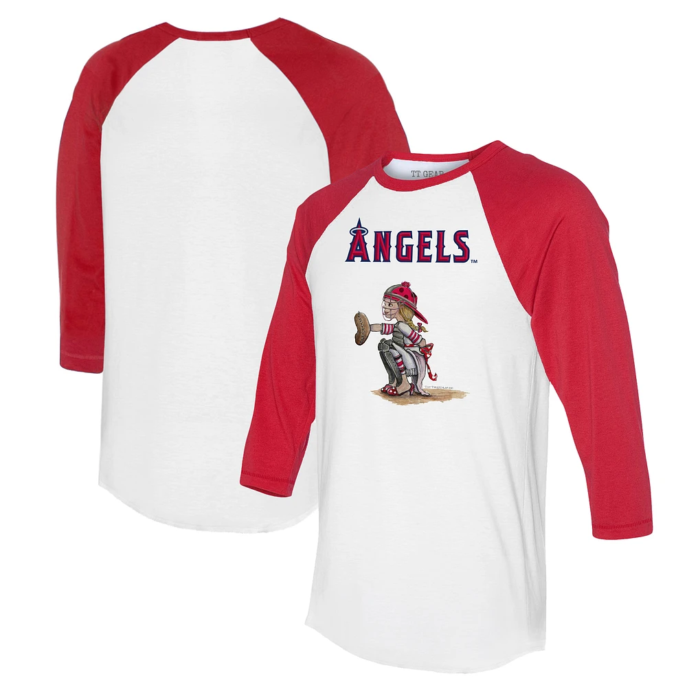 Women's Tiny Turnip White/Red Los Angeles Angels Kate 3/4-Sleeve Raglan T-Shirt