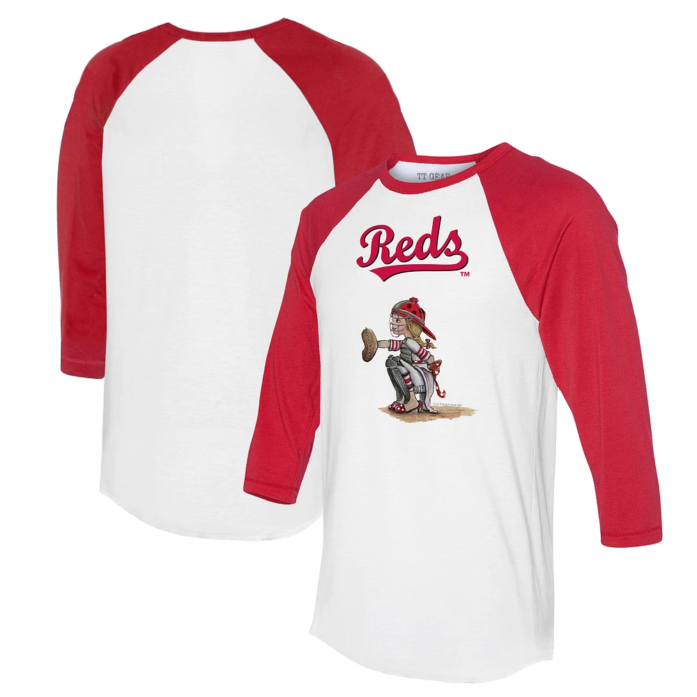Women's Tiny Turnip White/Red Cincinnati Reds Kate 3/4-Sleeve Raglan T-Shirt