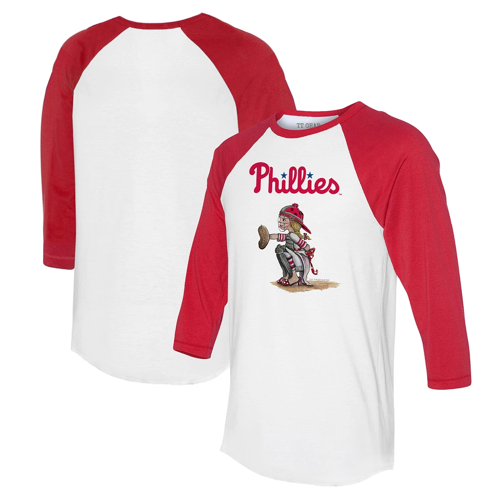 Women's Tiny Turnip White/Red Philadelphia Phillies Kate 3/4-Sleeve Raglan T-Shirt