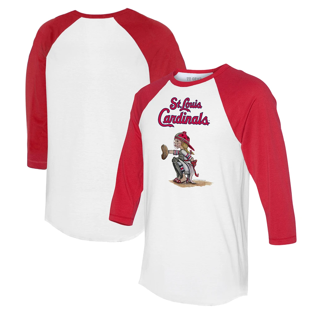 Women's Tiny Turnip White/Red St. Louis Cardinals Kate 3/4-Sleeve Raglan T-Shirt