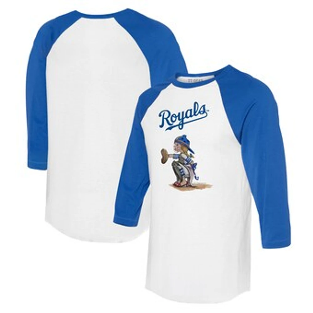 Women's Tiny Turnip White/Royal Kansas City Royals Kate 3/4-Sleeve Raglan T-Shirt