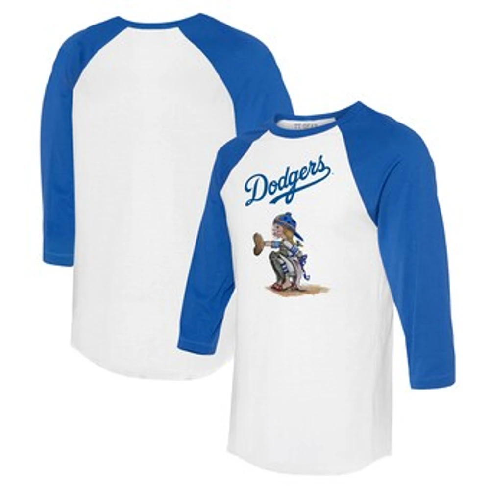 Women's Tiny Turnip White/Royal Los Angeles Dodgers Kate 3/4-Sleeve Raglan T-Shirt