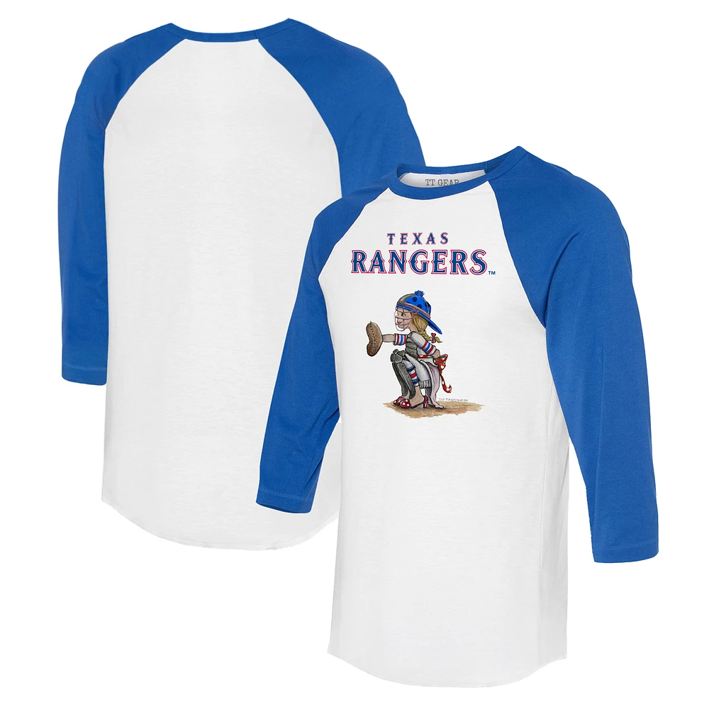 Women's Tiny Turnip White/Royal Texas Rangers Kate 3/4-Sleeve Raglan T-Shirt