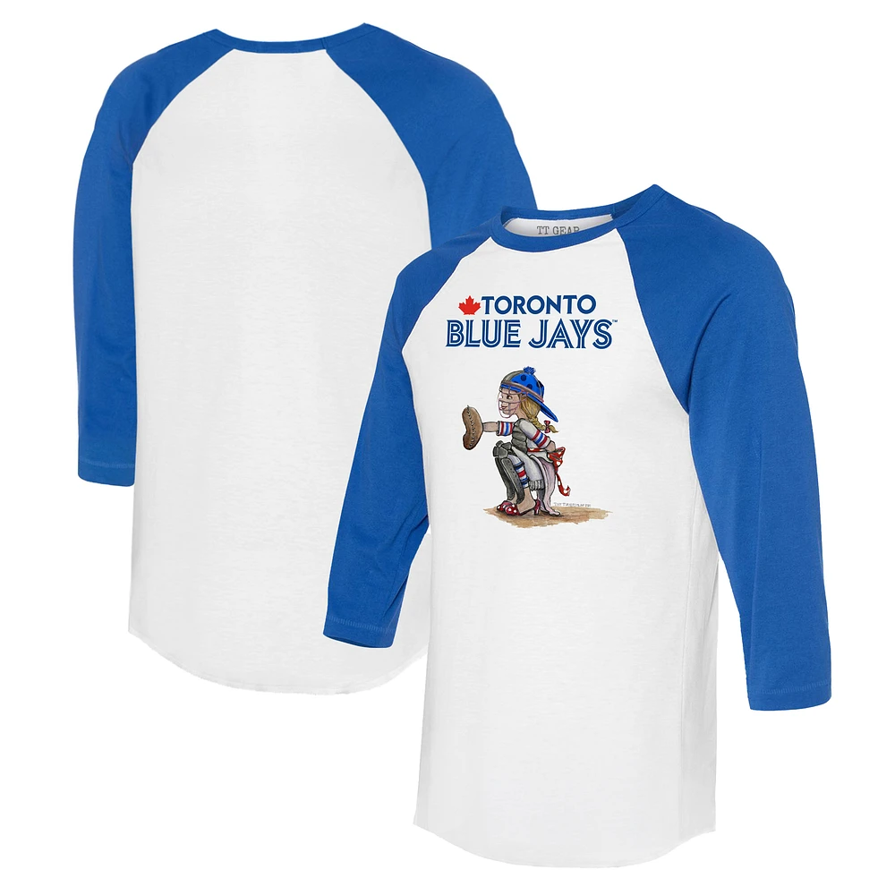 Women's Tiny Turnip White/Royal Toronto Blue Jays Kate 3/4-Sleeve Raglan T-Shirt