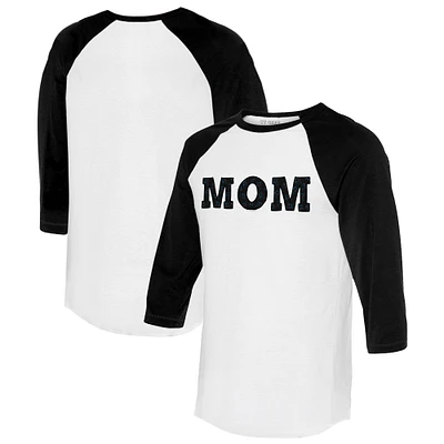Women's Tiny Turnip White/Black Miami Marlins Logo Mom 3/4-Sleeve Raglan T-Shirt