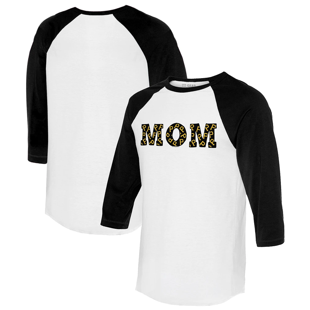 Women's Tiny Turnip White/Black Pittsburgh Pirates Logo Mom 3/4-Sleeve Raglan T-Shirt