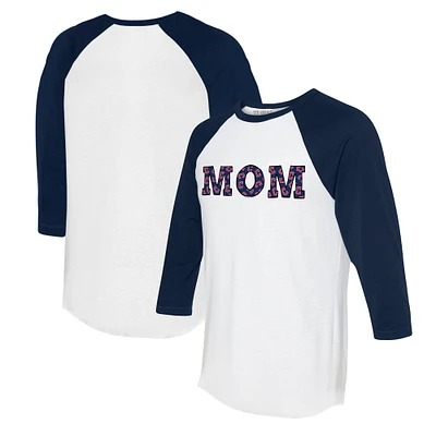 Women's Tiny Turnip White/Navy Cleveland Guardians Logo Mom 3/4-Sleeve Raglan T-Shirt