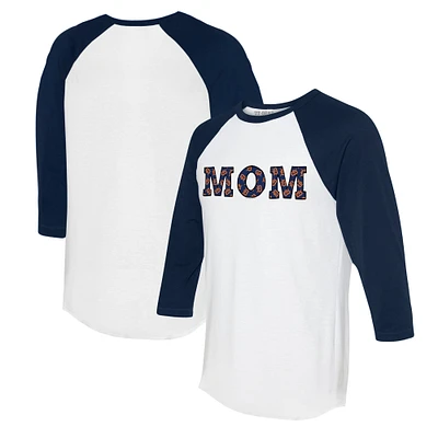 Women's Tiny Turnip White/Navy Detroit Tigers Logo Mom 3/4-Sleeve Raglan T-Shirt