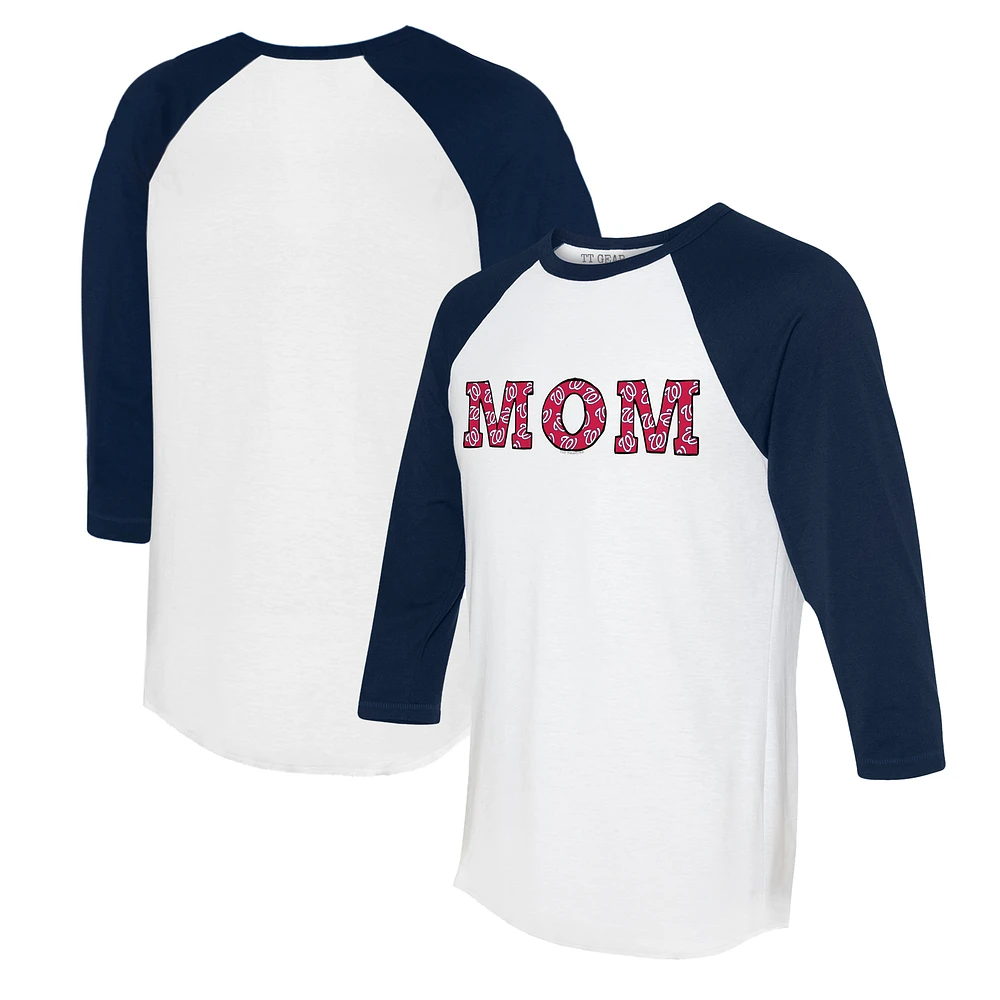 Women's Tiny Turnip White/Navy Washington Nationals Logo Mom 3/4-Sleeve Raglan T-Shirt