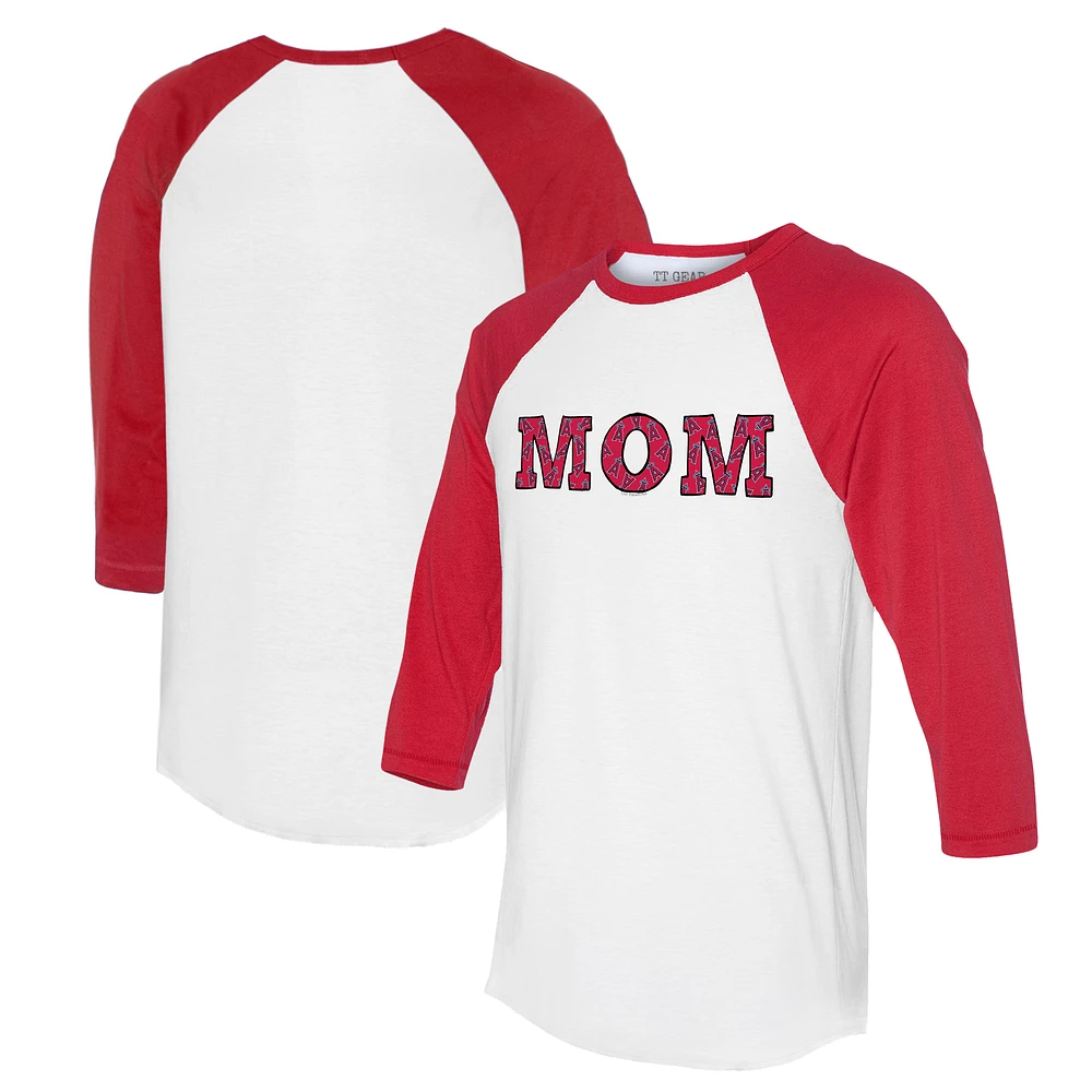 Women's Tiny Turnip White/Red Los Angeles Angels Logo Mom 3/4-Sleeve Raglan T-Shirt