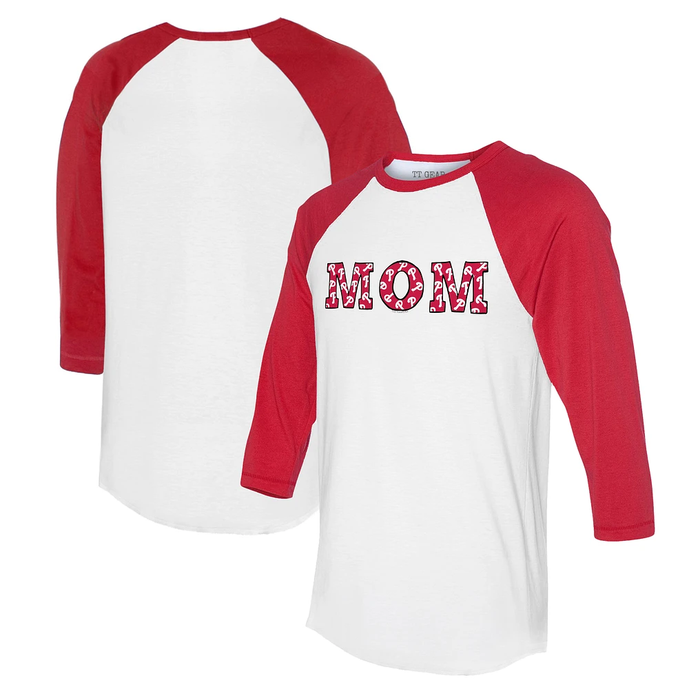 Women's Tiny Turnip White/Red Philadelphia Phillies Logo Mom 3/4-Sleeve Raglan T-Shirt